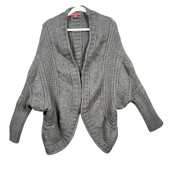 Saks Fifth Avenue Sweater Womens Large Gray Cable Open Front Shawl Cardigan - Picture 1 of 9